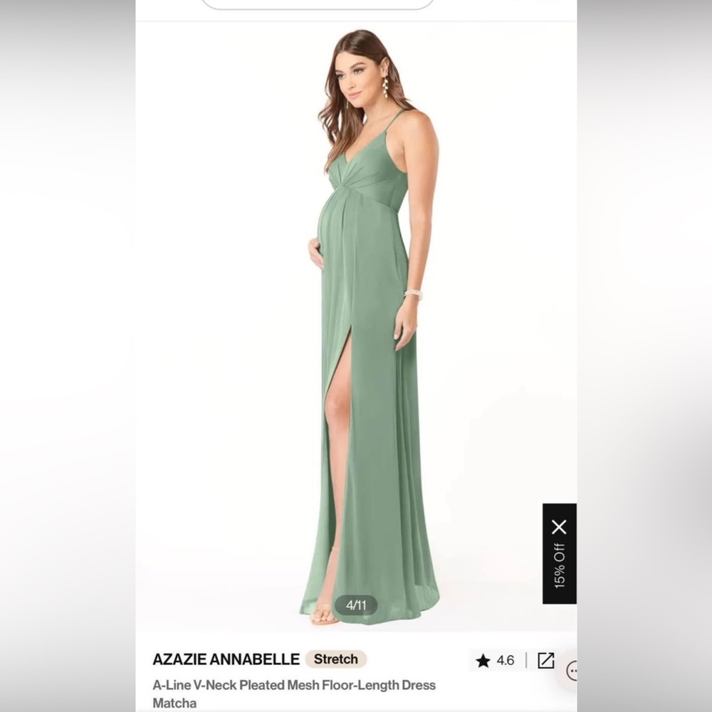 Azazie Annabelle A-Line V-Neck Pleated Dress in Green